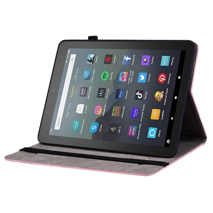 For Amazon Fire 7 (2022) PU Leather Stand Cover Butterfly Rose Imprinted Anti-drop Tablet Case with Card Slots - Pink