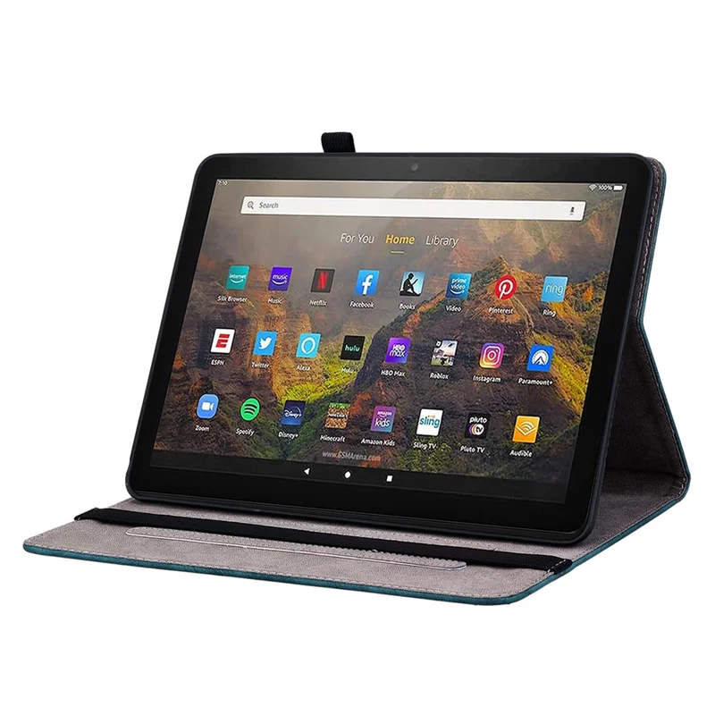 Tablet Cover for Amazon Fire HD 10 (2021) / HD 10 Plus (2021) Auto Wake / Sleep Imprinted PU Leather Stand Case - Blue