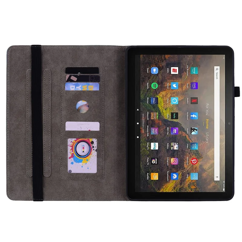 Tablet Cover for Amazon Fire HD 10 (2021) / HD 10 Plus (2021) Auto Wake / Sleep Imprinted PU Leather Stand Case - Blue
