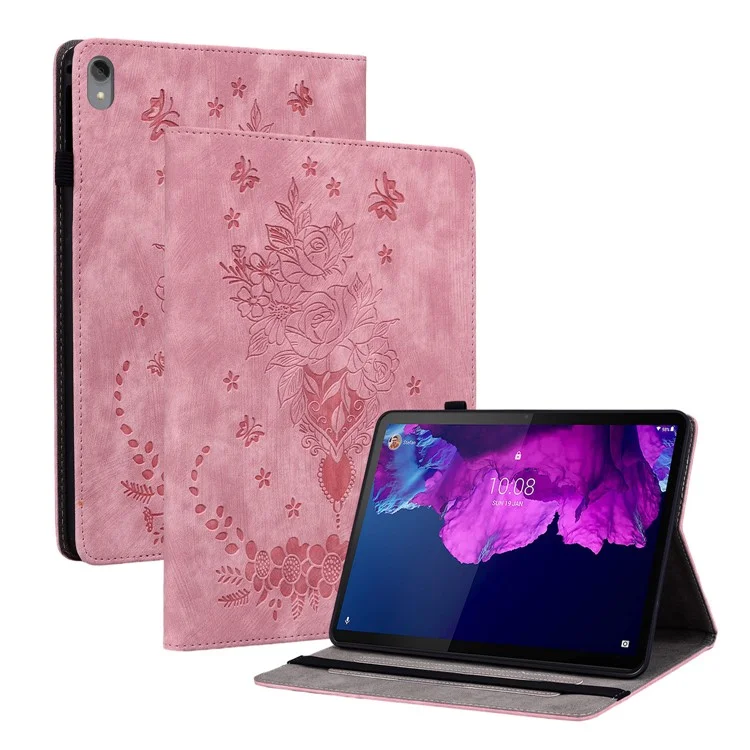 Para Lenovo Tab P11 TB-J606F Anti-arañazos Imprinted Funda de piel sintética de imitación con soporte Tablet Cover con Titular del bolígrafo - Rosa