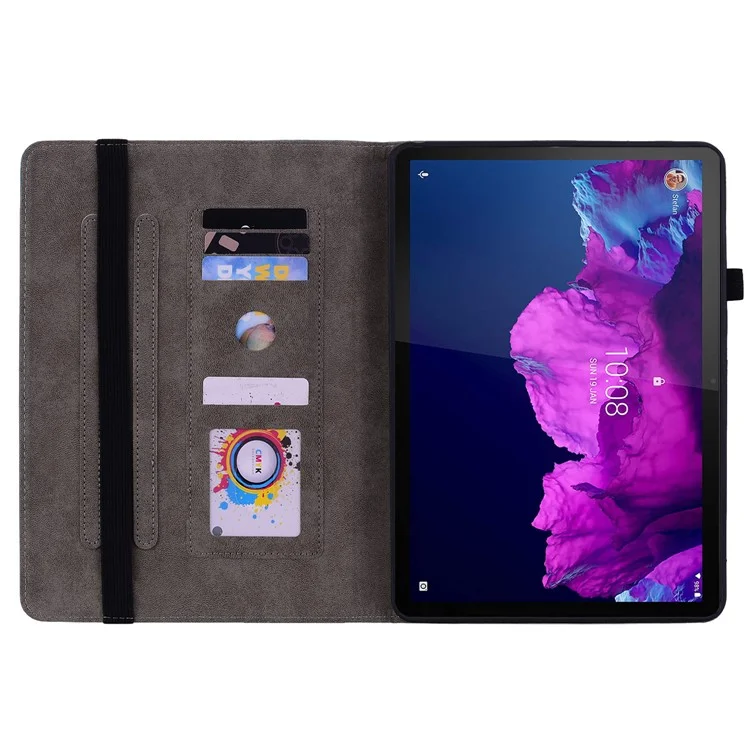 Para Lenovo Tab P11 TB-J606F Anti-arañazos Imprinted Funda de piel sintética de imitación con soporte Tablet Cover con Titular del bolígrafo - Rosa