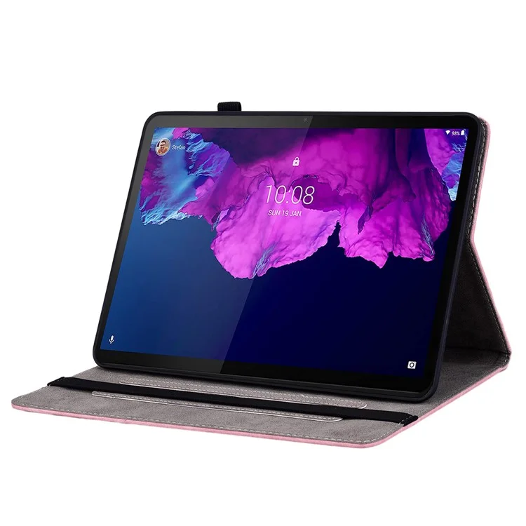 Para Lenovo Tab P11 TB-J606F Anti-arañazos Imprinted Funda de piel sintética de imitación con soporte Tablet Cover con Titular del bolígrafo - Rosa