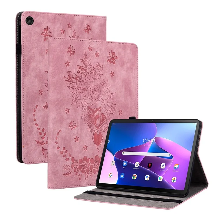 For Lenovo Tab M10 Plus (3rd Gen) / Xiaoxin Pad 2022 10.6 inch PU Leather Case Imprinted Design Stand Tablet Cover - Pink