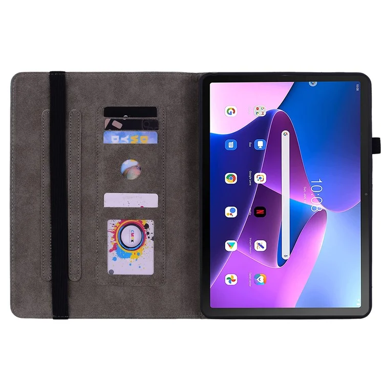For Lenovo Tab M10 Plus (3rd Gen) / Xiaoxin Pad 2022 10.6 inch PU Leather Case Imprinted Design Stand Tablet Cover - Pink
