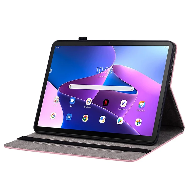 For Lenovo Tab M10 Plus (3rd Gen) / Xiaoxin Pad 2022 10.6 inch PU Leather Case Imprinted Design Stand Tablet Cover - Pink