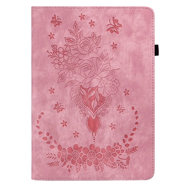 Für Lenovo Tab M10 (Gen 3) stoßfestes PU-Leder-Case mit geprägtem Design, Ständer-Tablet-Cover mit Stifthalter - Pink
