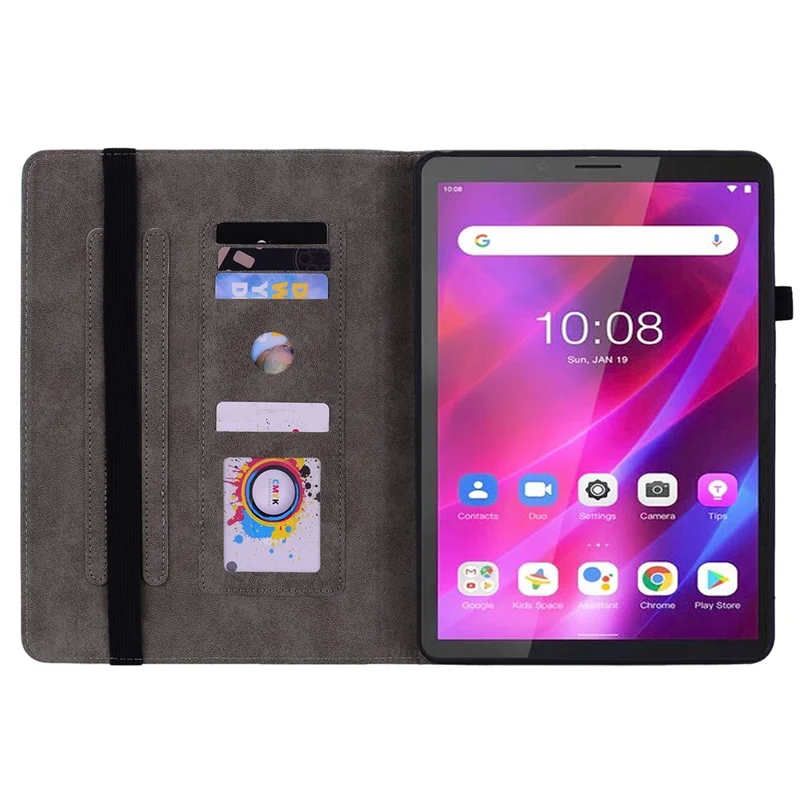 PU Leather Case for Lenovo Tab M7 (3rd Gen) Anti-drop Imprinted Tablet Stand Cover with Pen Holder - Rose