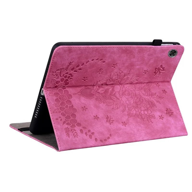 PU Leather Case for Lenovo Tab M7 (3rd Gen) Anti-drop Imprinted Tablet Stand Cover with Pen Holder - Rose