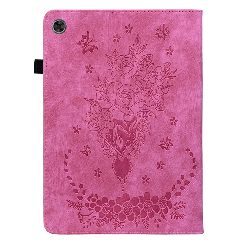 PU Leather Case for Lenovo Tab M7 (3rd Gen) Anti-drop Imprinted Tablet Stand Cover with Pen Holder - Rose