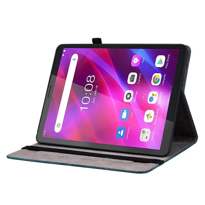 PU Leather Case for Lenovo Tab M7 (3rd Gen) Anti-drop Imprinted Tablet Stand Cover with Pen Holder - Blue