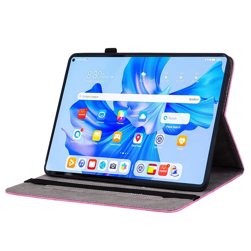 For Huawei MatePad Pro 11 (2022) PU Leather Folio Flip Card Holder Shell Imprinted Tablet Stand Case - Rose