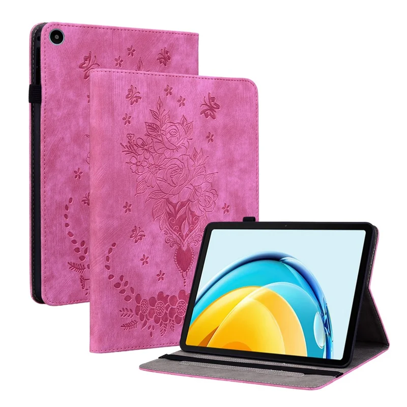 For Huawei MatePad SE 10.4-inch Anti-Dust Tablet Case PU Leather+TPU Shell Imprinted Design Stand Cover - Rose
