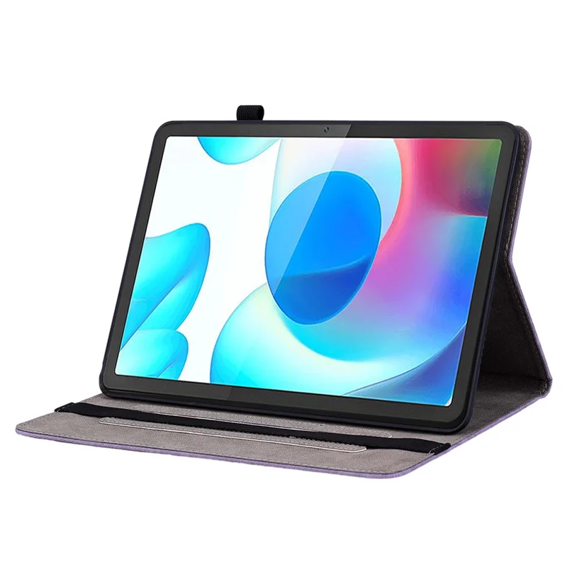 Imprinted PU Leather Tablet Cover for Realme Pad , Card Slots Stand Tablet Protective Case - Purple