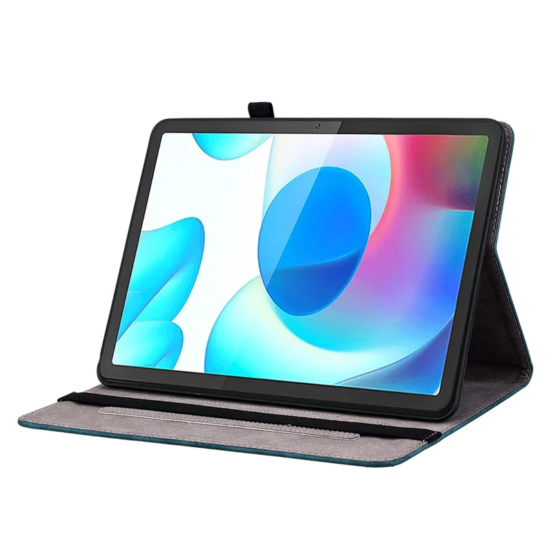 Ingeprest tabletcover van PU-leer voor Realme Pad, beschermhoes met kaartslots en standaard - Blauw