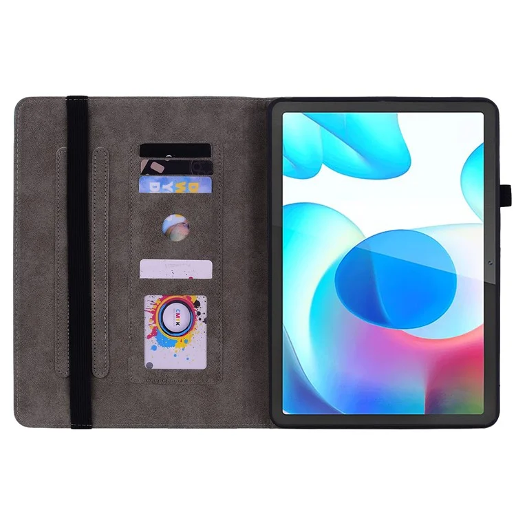Coque Etui pour Realme Pad Mini avec Emplacements pour Cartes, Cuir PU Imprimé, Support Réglable, Protection Complète - Rose