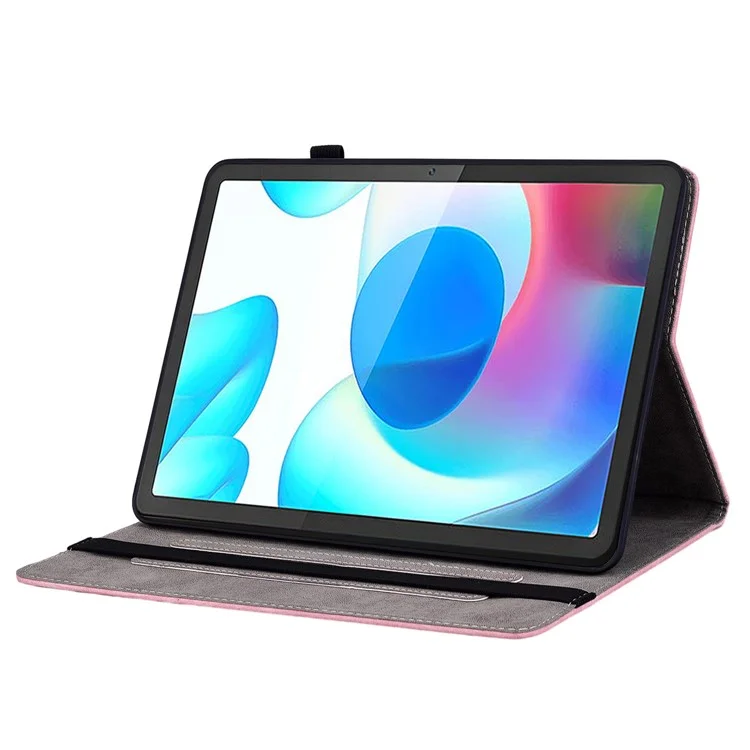 Coque Etui pour Realme Pad Mini avec Emplacements pour Cartes, Cuir PU Imprimé, Support Réglable, Protection Complète - Rose
