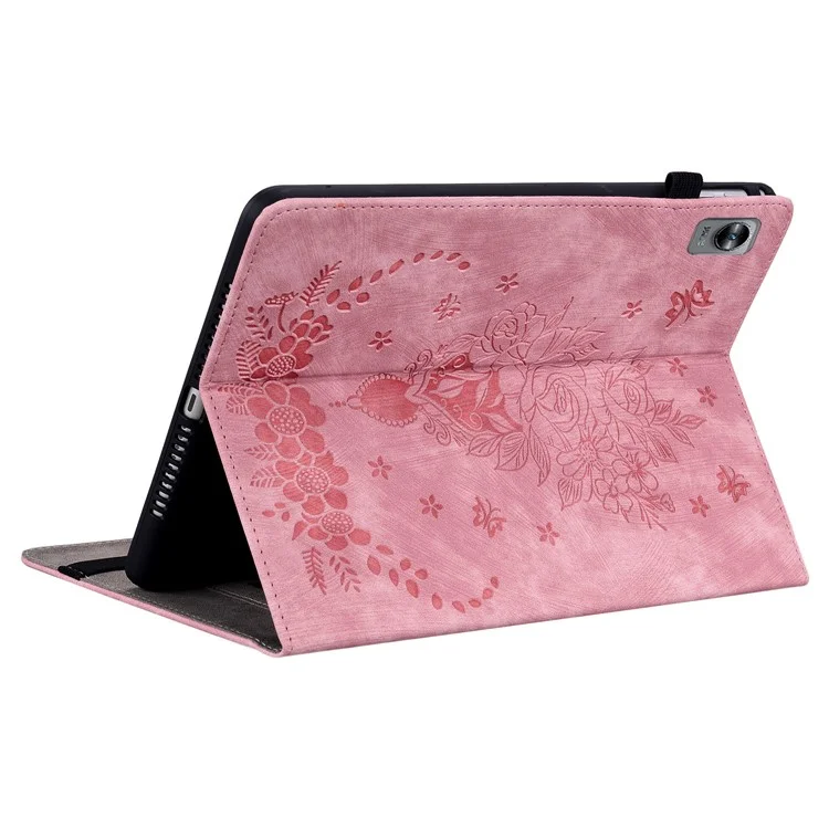 Coque Etui pour Realme Pad Mini avec Emplacements pour Cartes, Cuir PU Imprimé, Support Réglable, Protection Complète - Rose