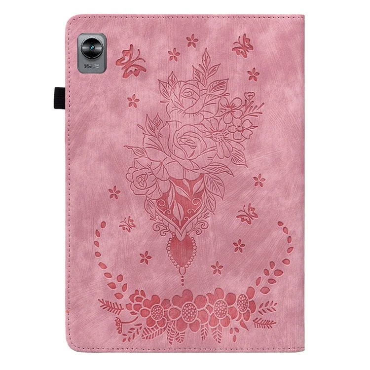 Coque Etui pour Realme Pad Mini avec Emplacements pour Cartes, Cuir PU Imprimé, Support Réglable, Protection Complète - Rose