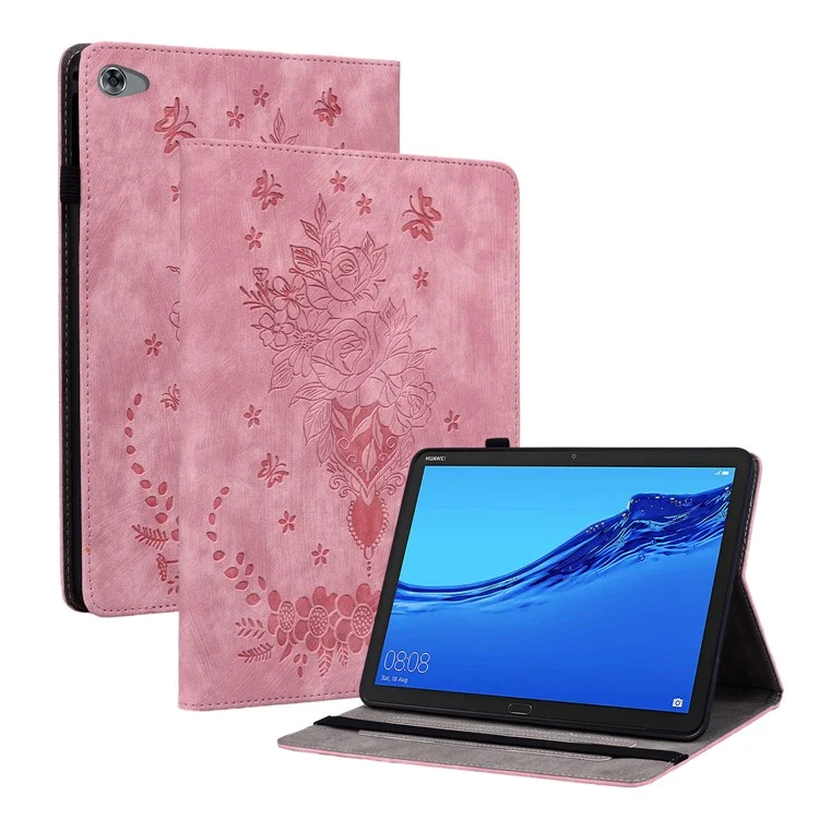 Schutzhülle für Huawei MediaPad M5 lite 10.1 / MediaPad C5 10 bedruckter Ständer PU-Leder-Hülle - Pink