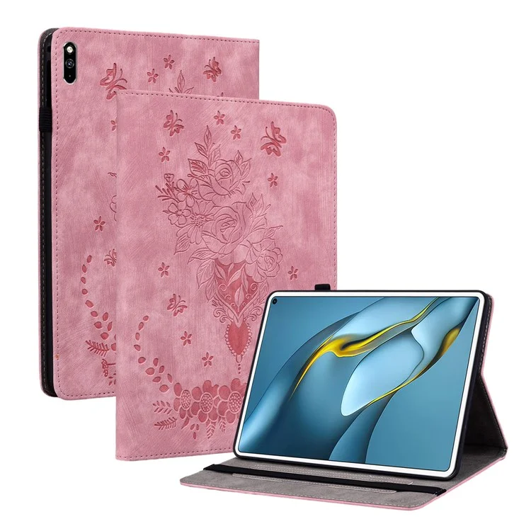 For Huawei MatePad Pro 10.8 (2021) Imprinted Stand PU Leather Tablet Cover Protective Case - Pink
