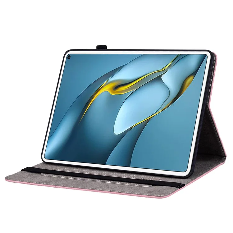 For Huawei MatePad Pro 10.8 (2021) Imprinted Stand PU Leather Tablet Cover Protective Case - Pink