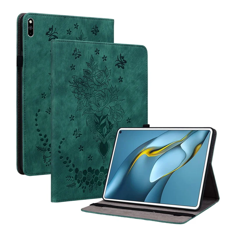 For Huawei MatePad Pro 10.8 (2021) Imprinted Stand PU Leather Tablet Cover Protective Case - Green