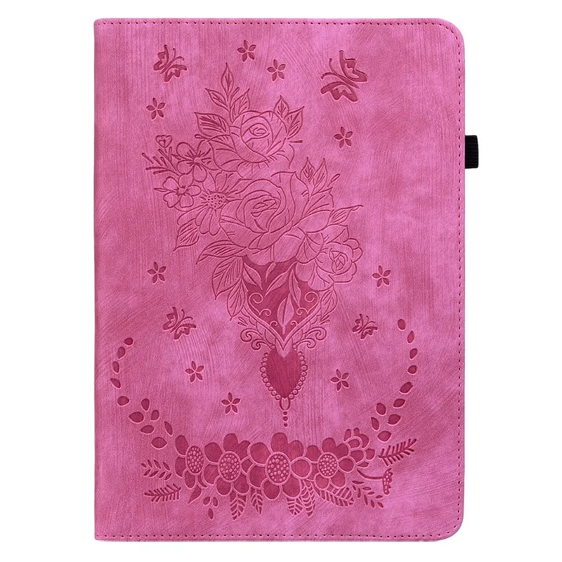 Stand Tablet Case for Nokia T10 , Card Slots Imprinted PU Leather Anti-drop Tablet Cover - Rose