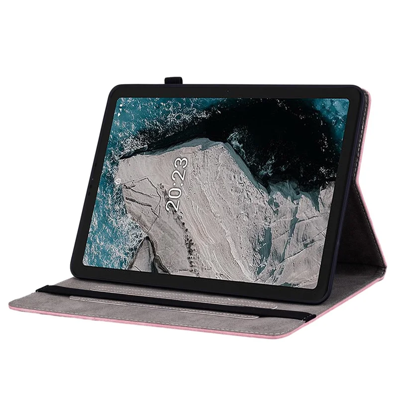 PU Leather Stand Tablet Case for Nokia T20 , Imprinted Card Holder Full Protection Tablet Cover - Pink