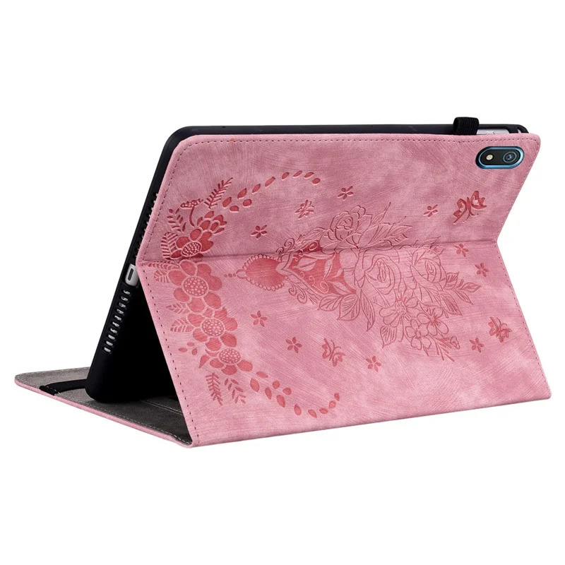 PU Leather Stand Tablet Case for Nokia T20 , Imprinted Card Holder Full Protection Tablet Cover - Pink