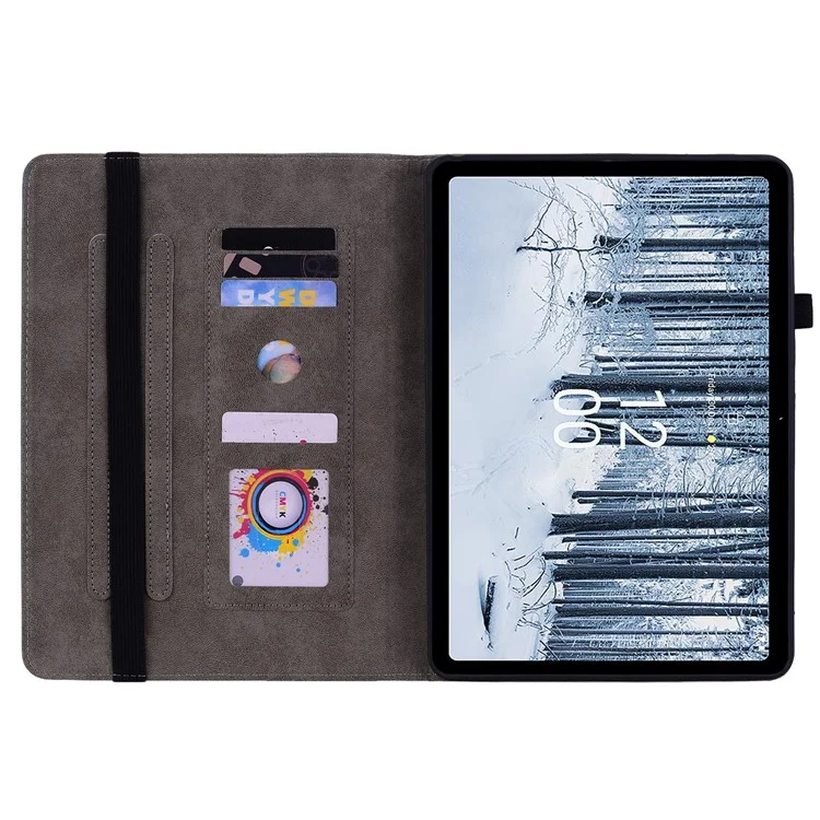 Stand Leather Tablet Cover for Nokia T21 , Card Slots Imprinted Tablet Case with Elastic Band Design - Pink