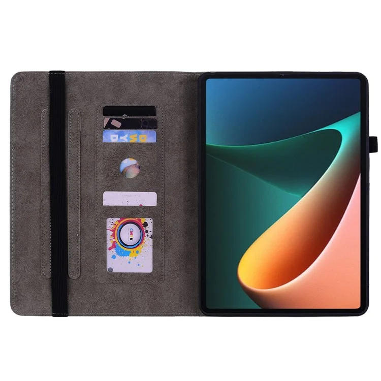 Para Xiaomi Pad 5 / Pad 5 Pro Card Holder Tablet Case Foldable Stand Imprinted Leather Tablet Cover - Pink