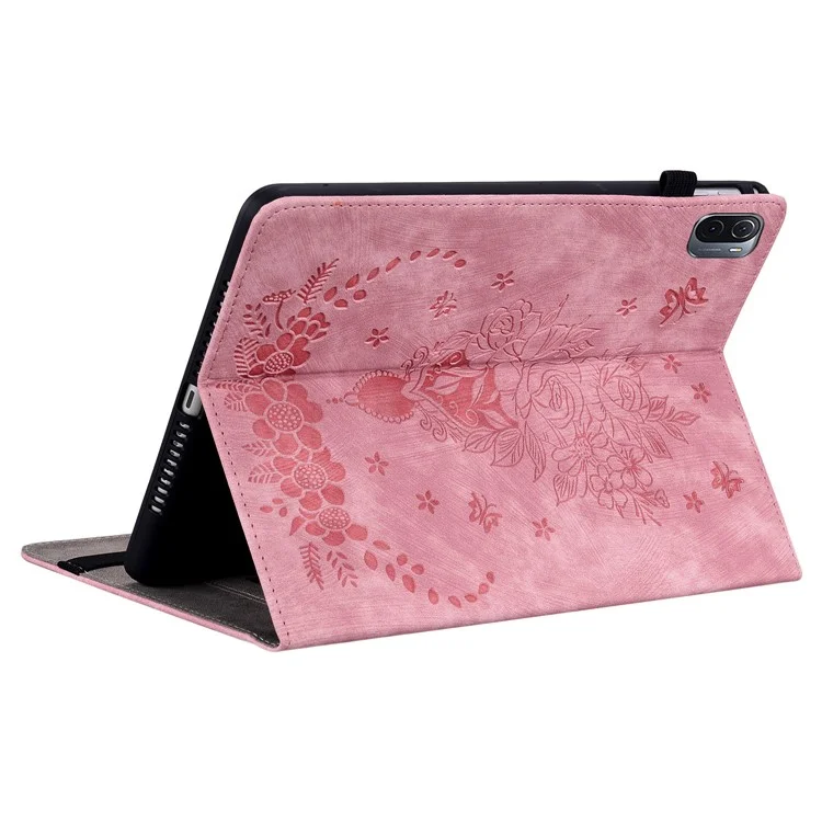 Para Xiaomi Pad 5 / Pad 5 Pro Card Holder Tablet Case Foldable Stand Imprinted Leather Tablet Cover - Pink