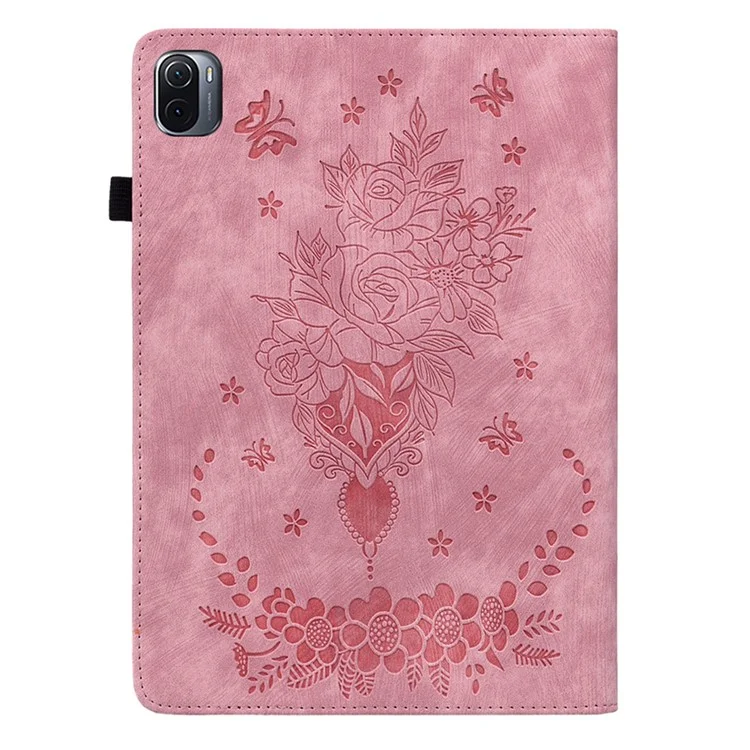 Para Xiaomi Pad 5 / Pad 5 Pro Card Holder Tablet Case Foldable Stand Imprinted Leather Tablet Cover - Pink