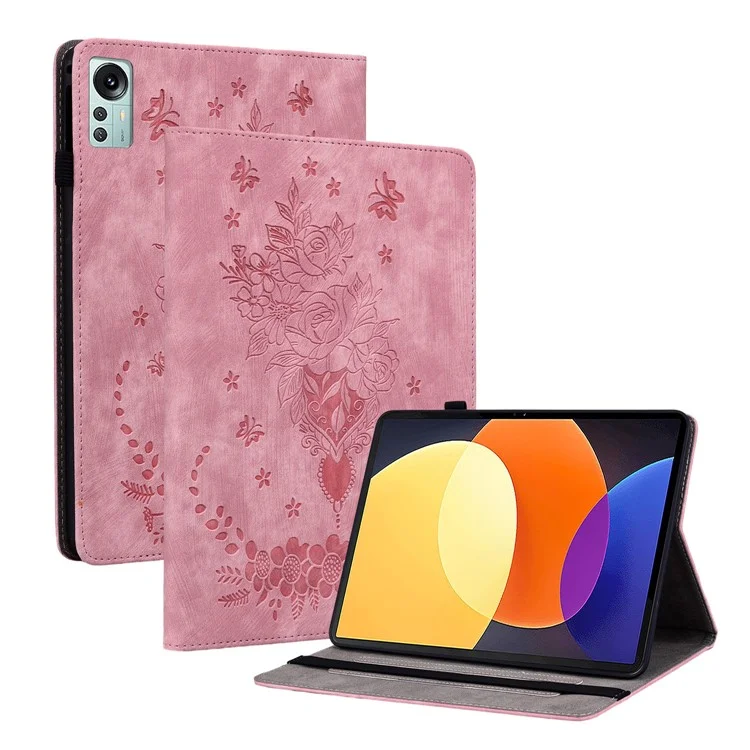 Чехол-подставка для планшета Xiaomi Pad 5 Pro 12.4 (2022), кожаный чехол с тиснением, слоты для карт - Розовый