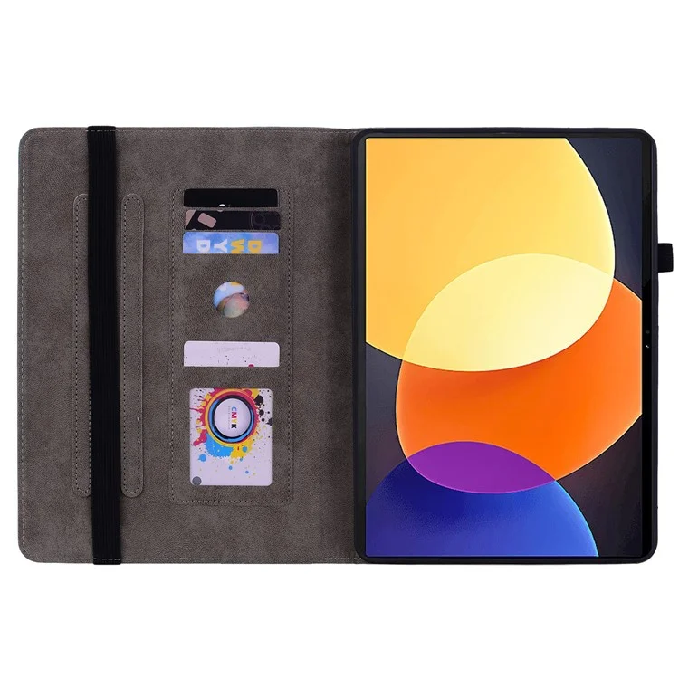 Чехол-подставка для планшета Xiaomi Pad 5 Pro 12.4 (2022), кожаный чехол с тиснением, слоты для карт - Розовый