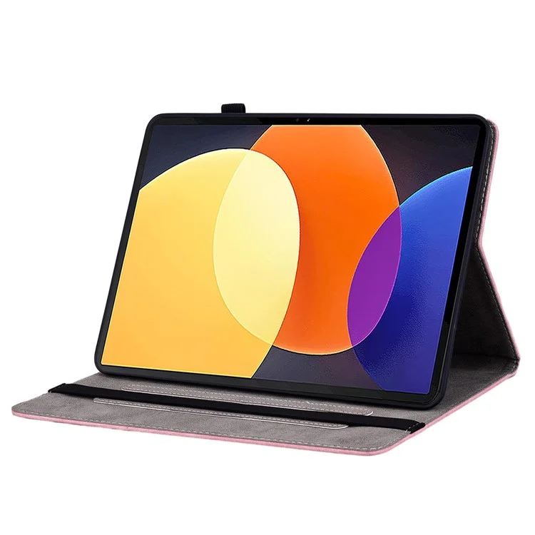 Чехол-подставка для планшета Xiaomi Pad 5 Pro 12.4 (2022), кожаный чехол с тиснением, слоты для карт - Розовый