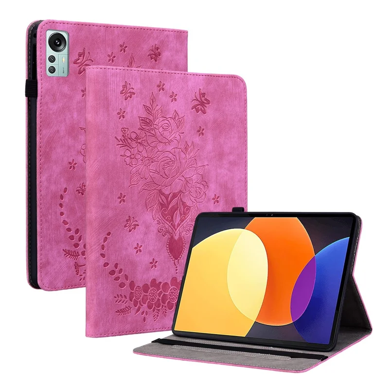 Custodia supporto per tablet per Xiaomi Pad 5 Pro 12.4 (2022), custodia per tablet in pelle PU stampata con slot per schede - Rosa