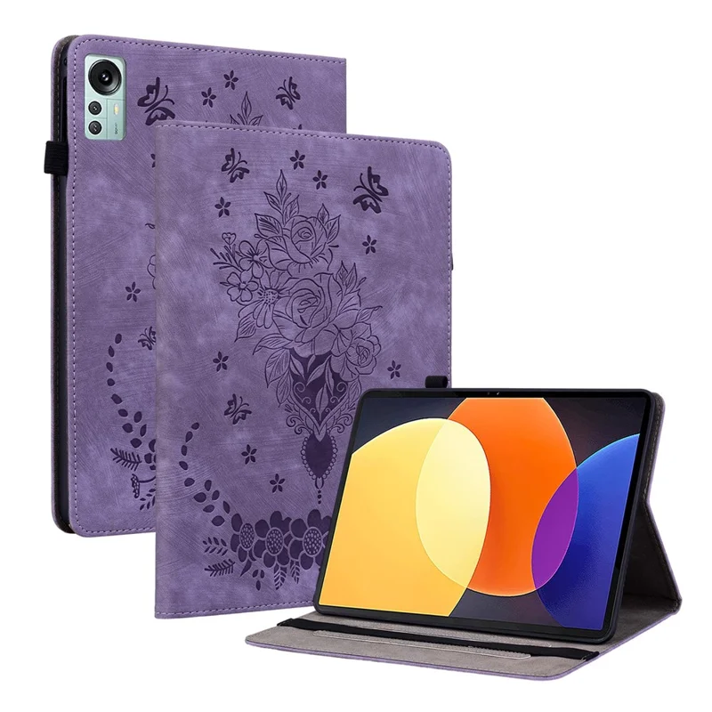 Tablet Stand Case for Xiaomi Pad 5 Pro 12.4 (2022) , Imprinted PU Leather Card Slots Tablet Cover - Purple