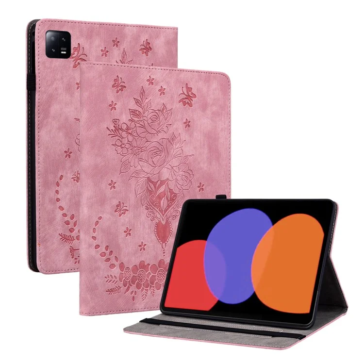 For Xiaomi Pad 6 / Pad 6 Pro Stand Card Slots Tablet Case Imprinted PU Leather Tablet Cover - Pink