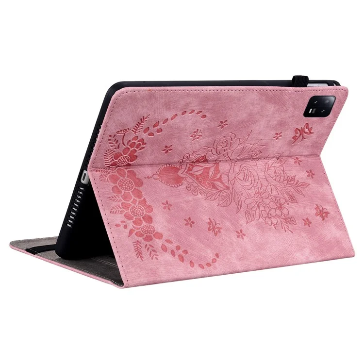 For Xiaomi Pad 6 / Pad 6 Pro Stand Card Slots Tablet Case Imprinted PU Leather Tablet Cover - Pink