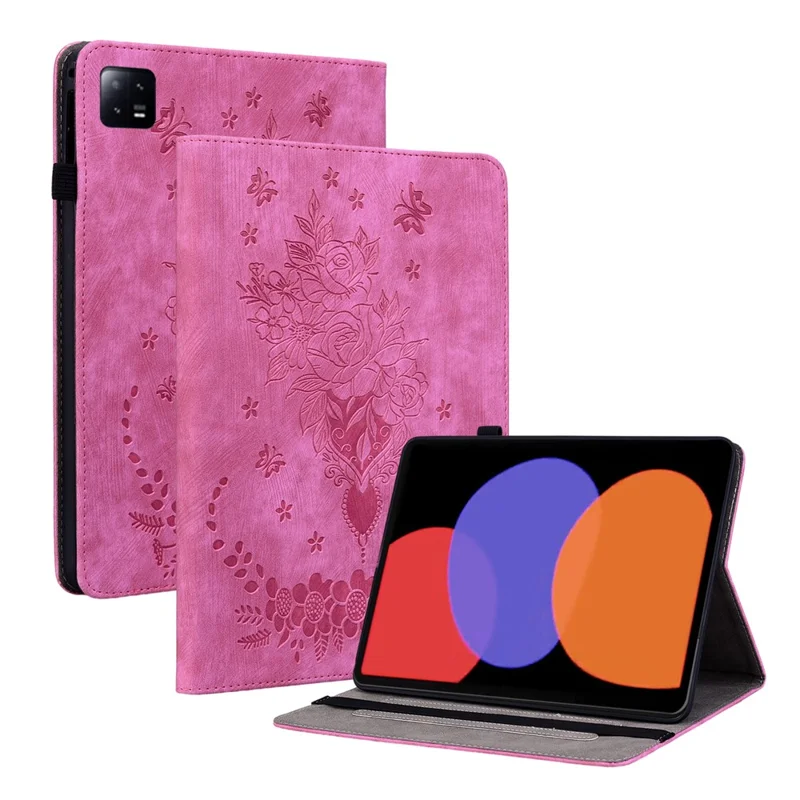For Xiaomi Pad 6 / Pad 6 Pro Stand Card Slots Tablet Case Imprinted PU Leather Tablet Cover - Rose