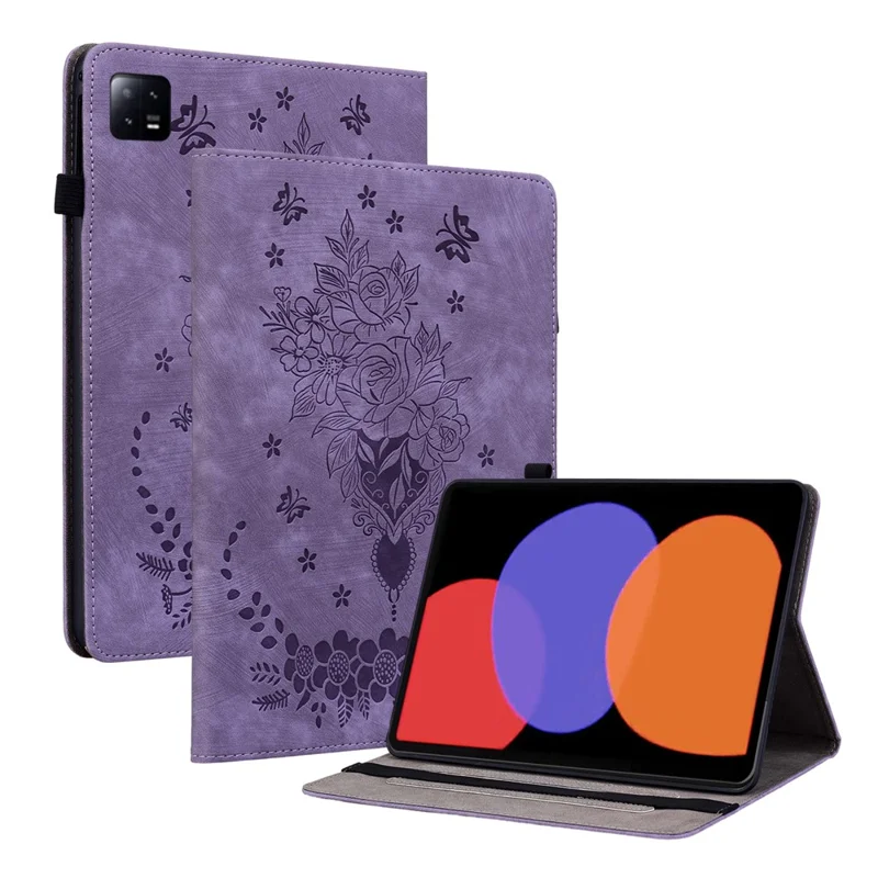For Xiaomi Pad 6 / Pad 6 Pro Stand Card Slots Tablet Case Imprinted PU Leather Tablet Cover - Purple