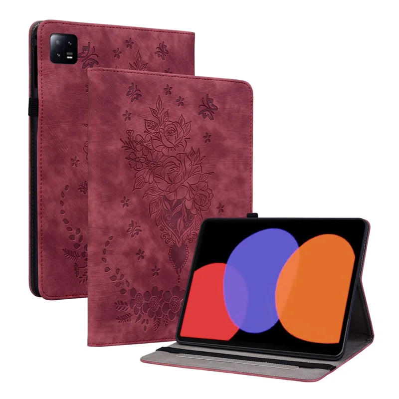 Para Xiaomi Pad 6 / Pad 6 Pro Suporte com Slots para Cartão Capa de Tablet Impressa em Couro PU - Vermelho