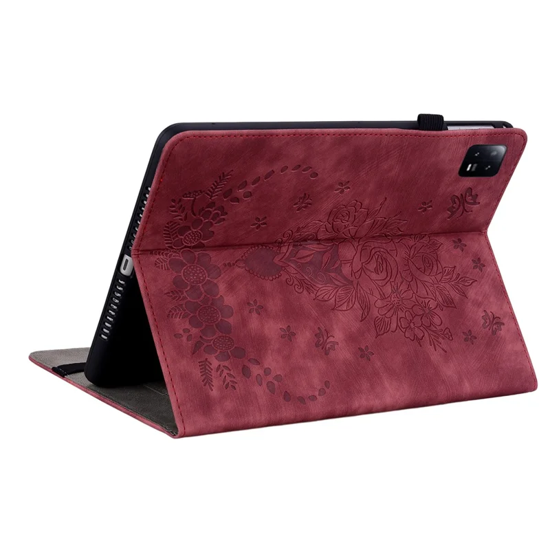 Para Xiaomi Pad 6 / Pad 6 Pro Suporte com Slots para Cartão Capa de Tablet Impressa em Couro PU - Vermelho