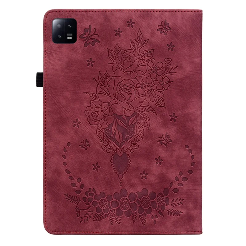 Para Xiaomi Pad 6 / Pad 6 Pro Suporte com Slots para Cartão Capa de Tablet Impressa em Couro PU - Vermelho