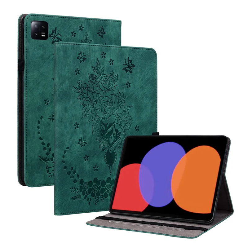 For Xiaomi Pad 6 / Pad 6 Pro Stand Card Slots Tablet Case Imprinted PU Leather Tablet Cover - Green