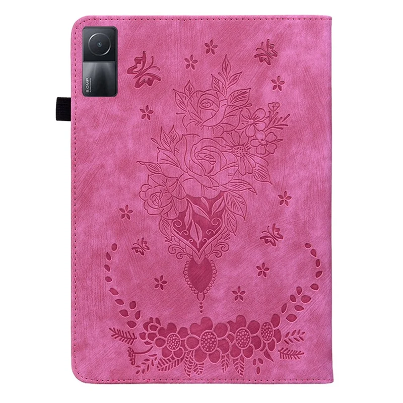 Adjustable Stand Tablet Cover for Xiaomi Redmi Pad , Card Holder Imprinted PU Leather Tablet Case - Rose