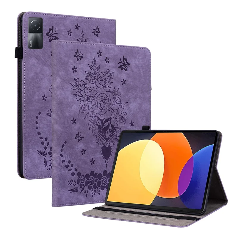 Support réglable pour tablette Étui pour Xiaomi Redmi Pad, support porte-cartes en cuir PU imprimé - Violet