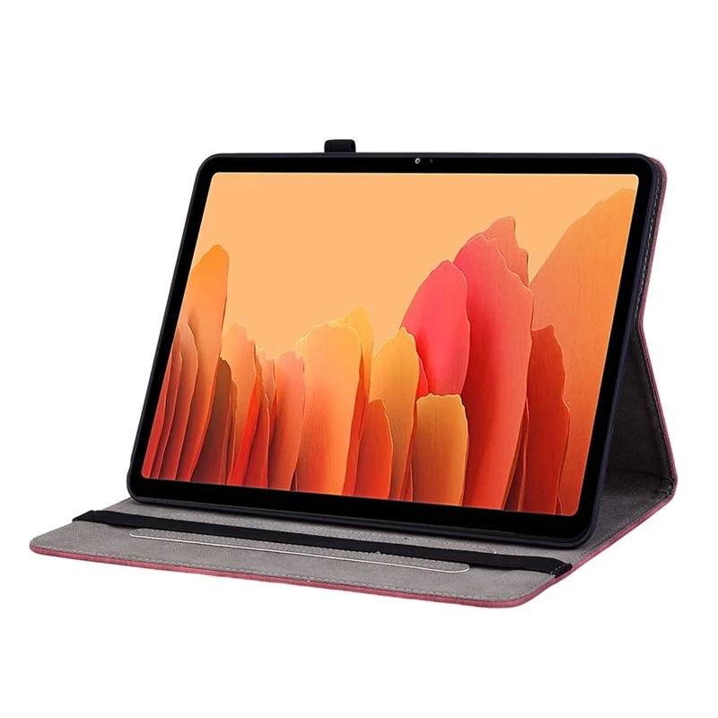 Flip Cover for Samsung Galaxy Tab A7 10.4 (2020) / (2022) Auto Wake / Sleep Imprinted PU Leather Stand Tablet Case - Red