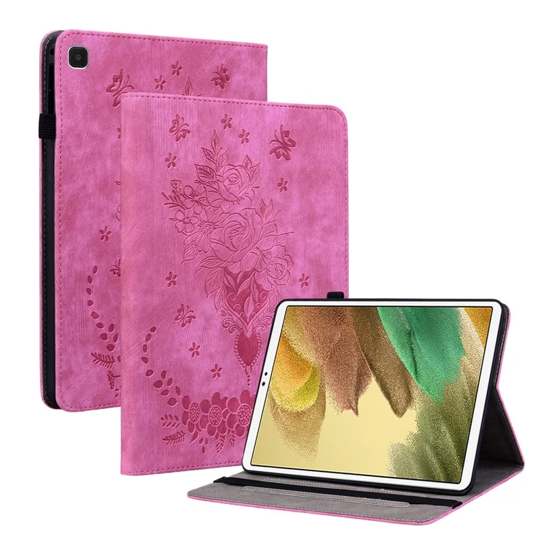 For Samsung Galaxy Tab A7 Lite 8.7-inch Imprinted PU Leather Foldable Stand Tablet Case with Pen Holder - Rose